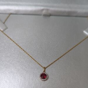 Gold Necklace with Garnet Pendant